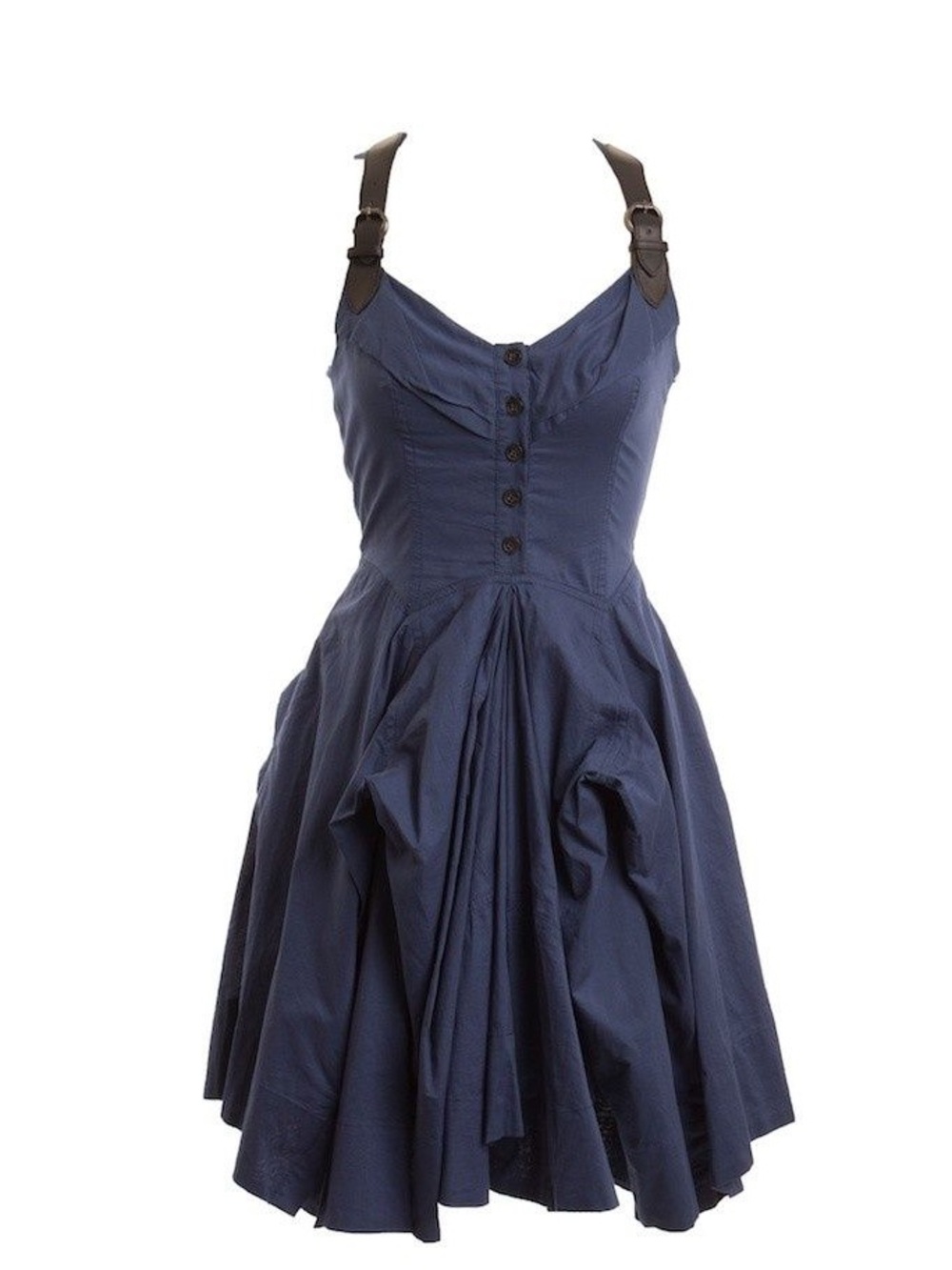 Allsaints Amkiri Navy Blue Fit-and-Flare Dress with Contrast Straps